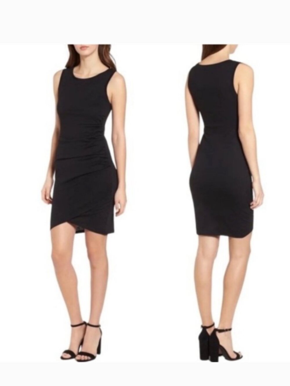 Leith Rouched Black Tank Mini Dress Size Large